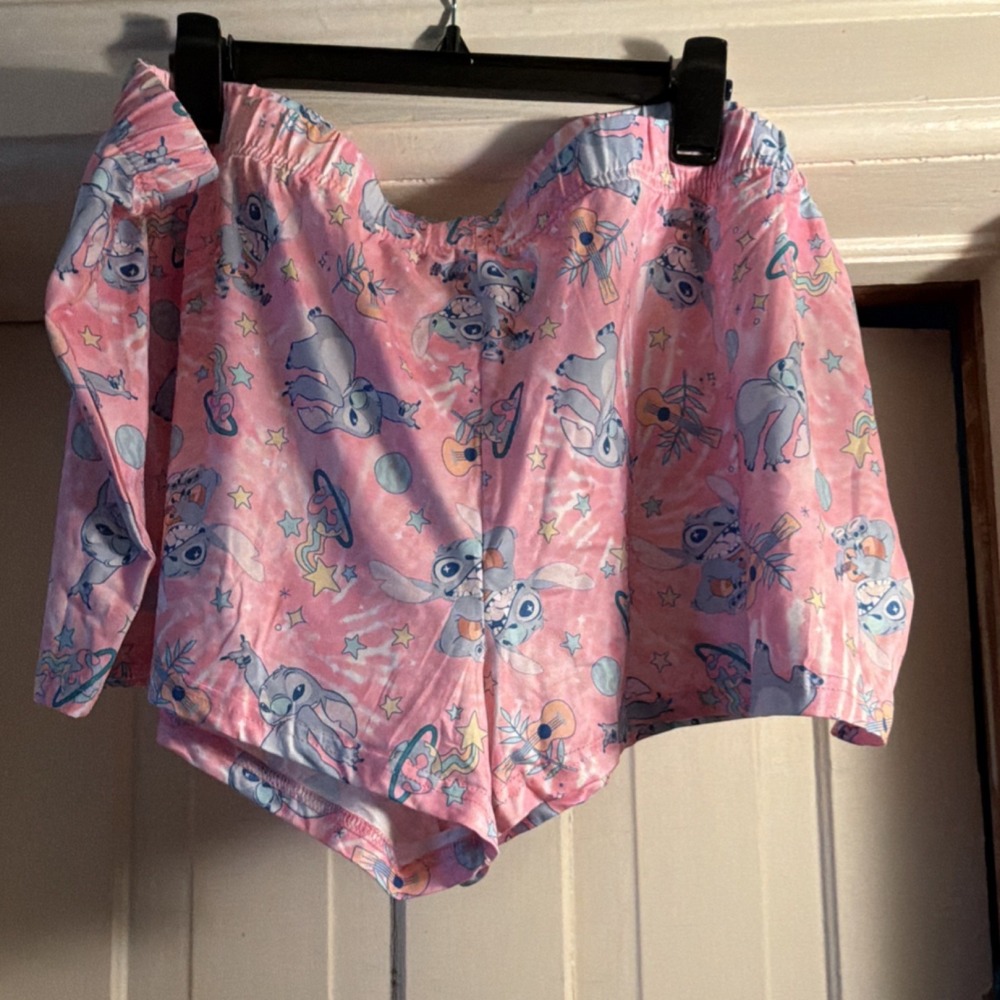#14Disney Stitch Women's 2XL Pink Pajama Shorts Recycled Polyester Graphic Print